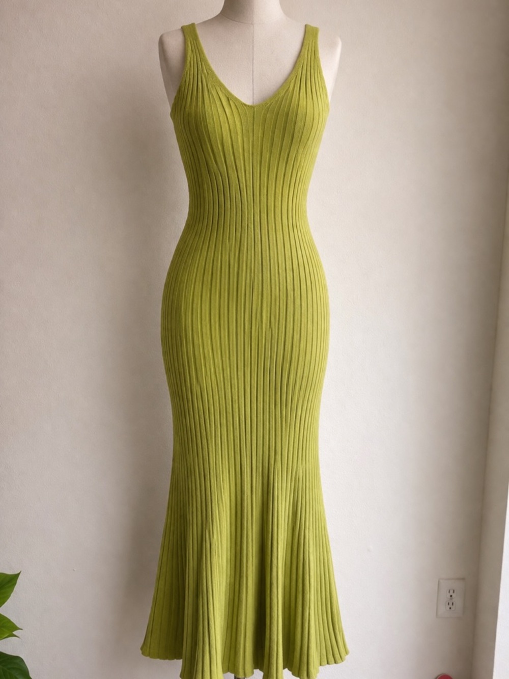 Ribbed Knit Tank Maxi Dress - Lime Green